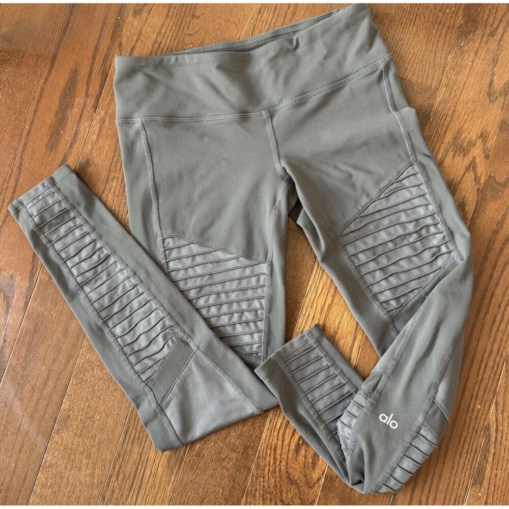 ALO Yoga High Rise Moto Leggings Ribbed Gray Women’s Size Small Athleisure Yoga